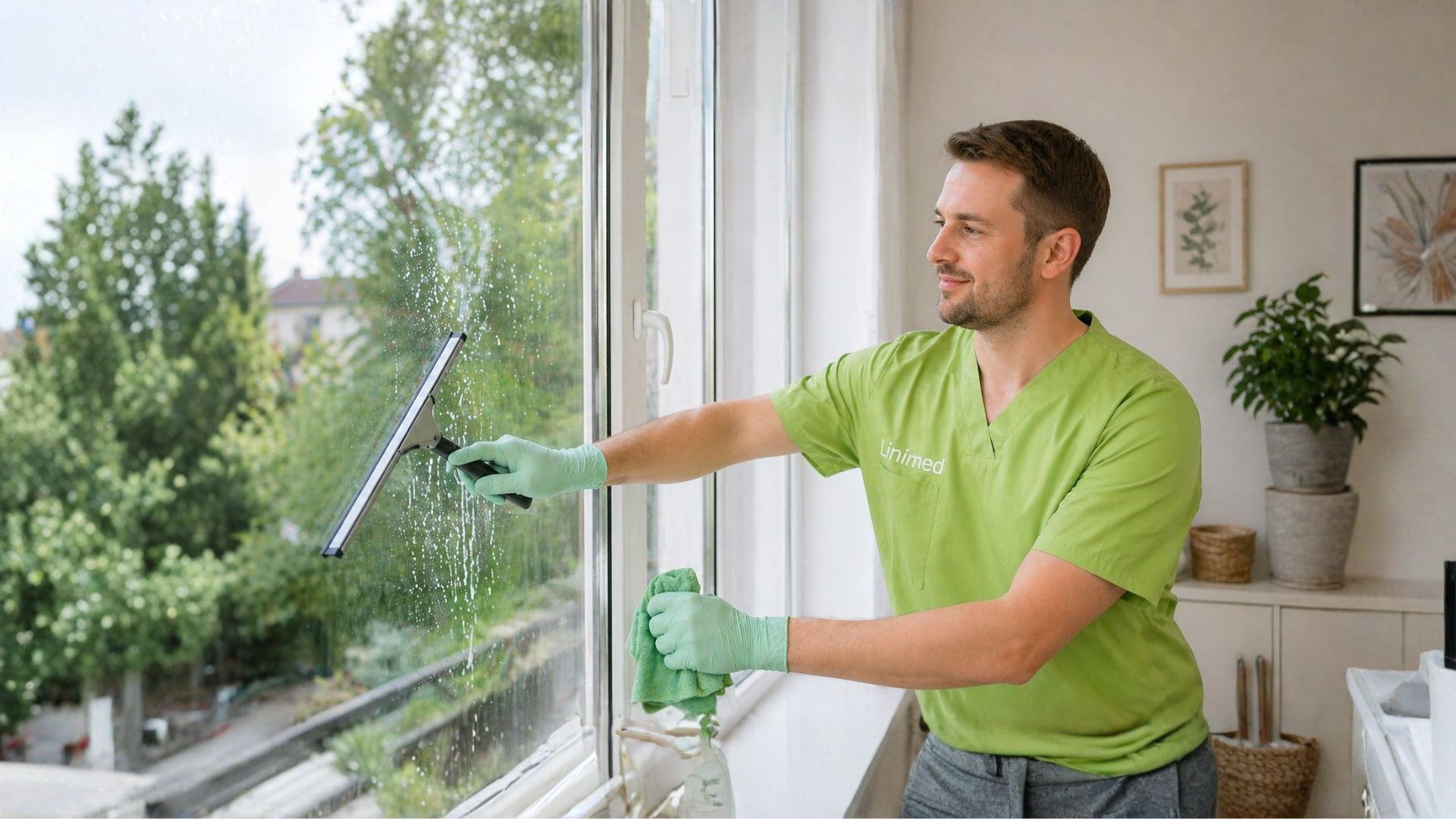 Haushaltshilfe bei Pflegegrad - Linimed HKP GmbH hilft im Haushalt - hier Fensterputzer über Pflegekasse